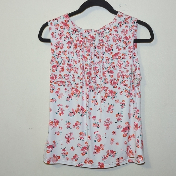 Calvin Klein White and Pink Floral Shell Business Casual Women's Size L - Picture 1 of 5